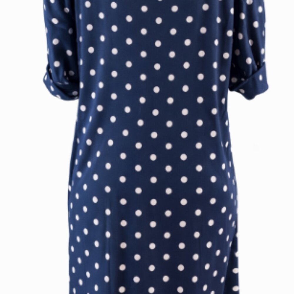 Karen Scott Navy Blue Polka Dot Dress – Size Large – NWOT - Picture 7 of 8